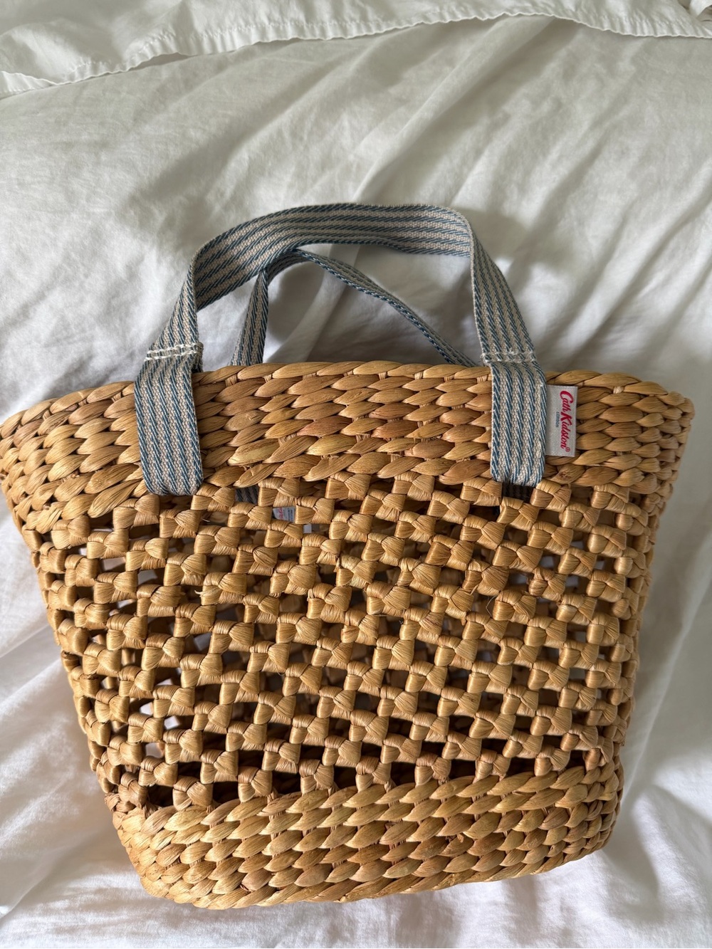Cath Kidston Natural Straw Tote with Blue-Striped Handles & Two Gorgeous Liners!